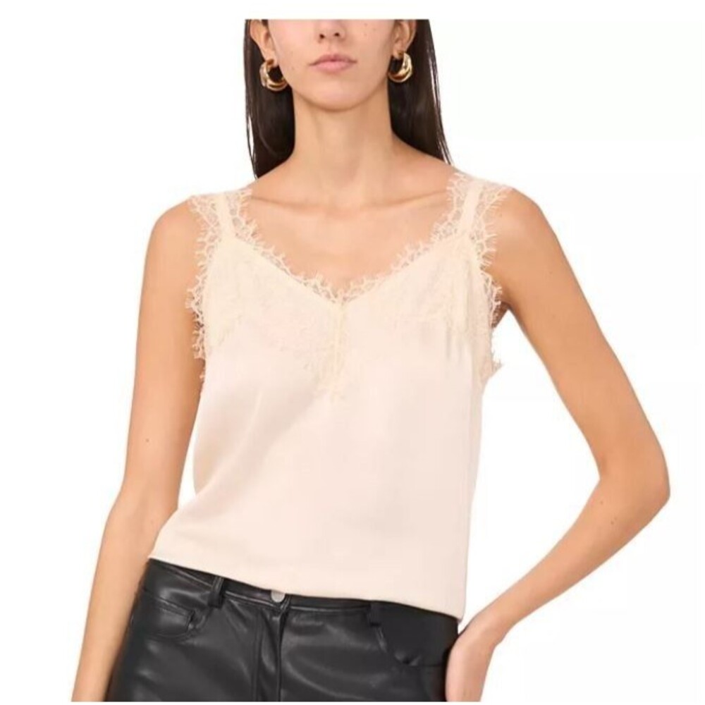 Vince Camuto Women’s Lace‑Trim Camisole Beige XS NWT Satin Sleeveless Tank Top